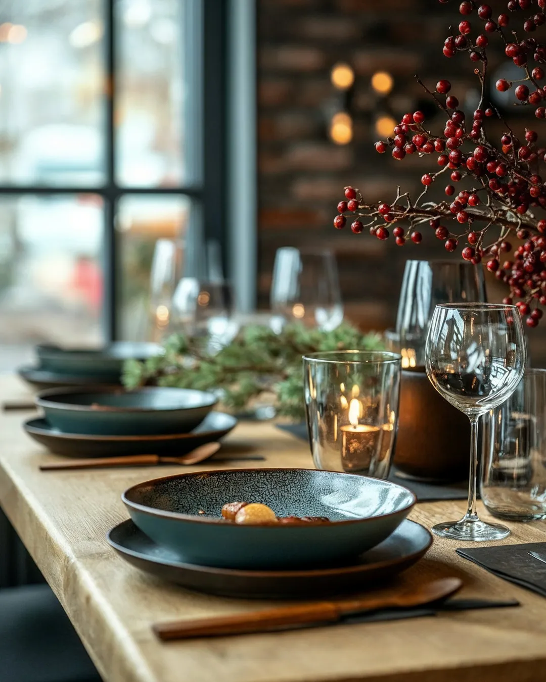 AI food and beverage: mesa de restaurante posta com bagas vermelhas