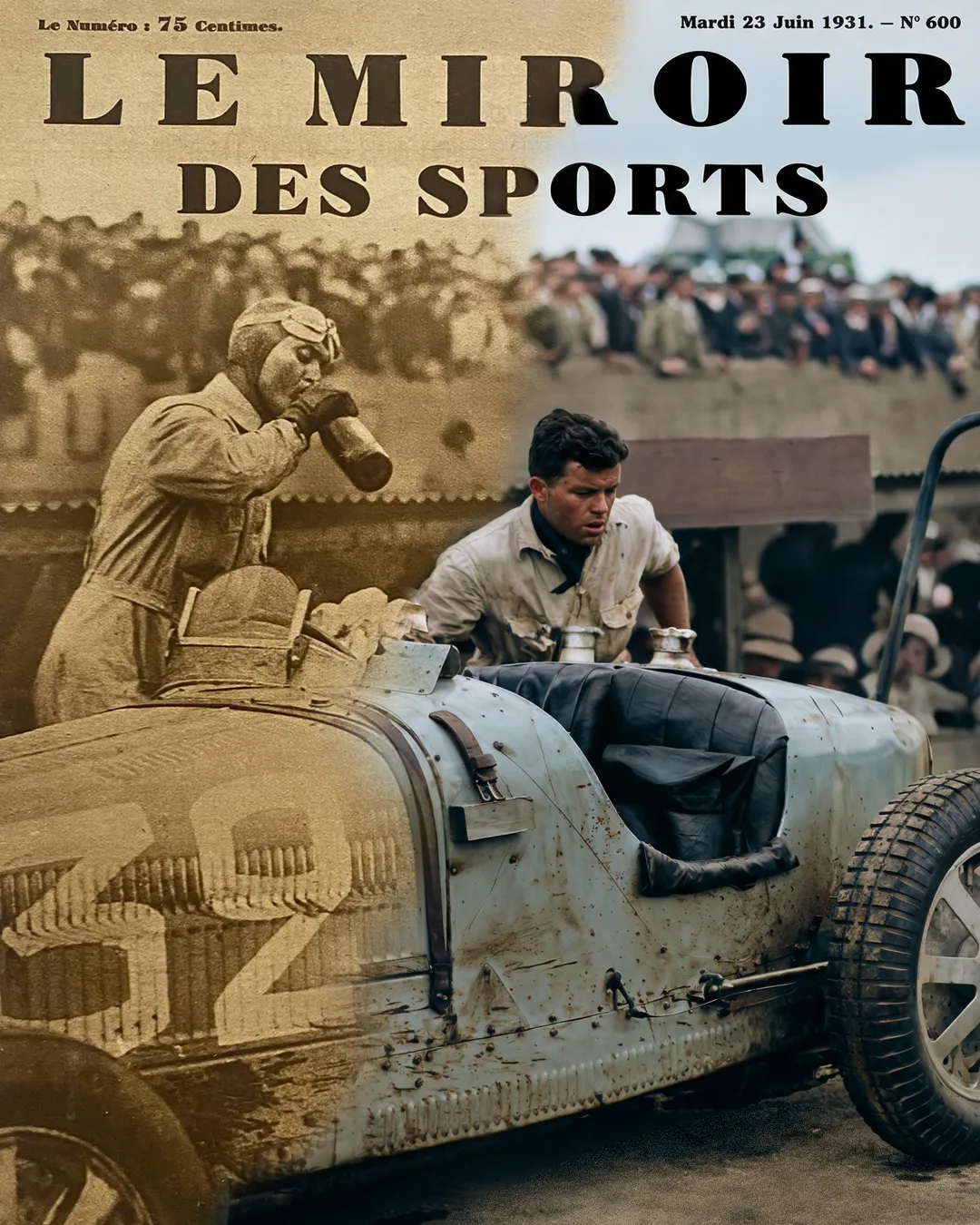 AI restore: capa histórica Le Miroir des Sports colorizada