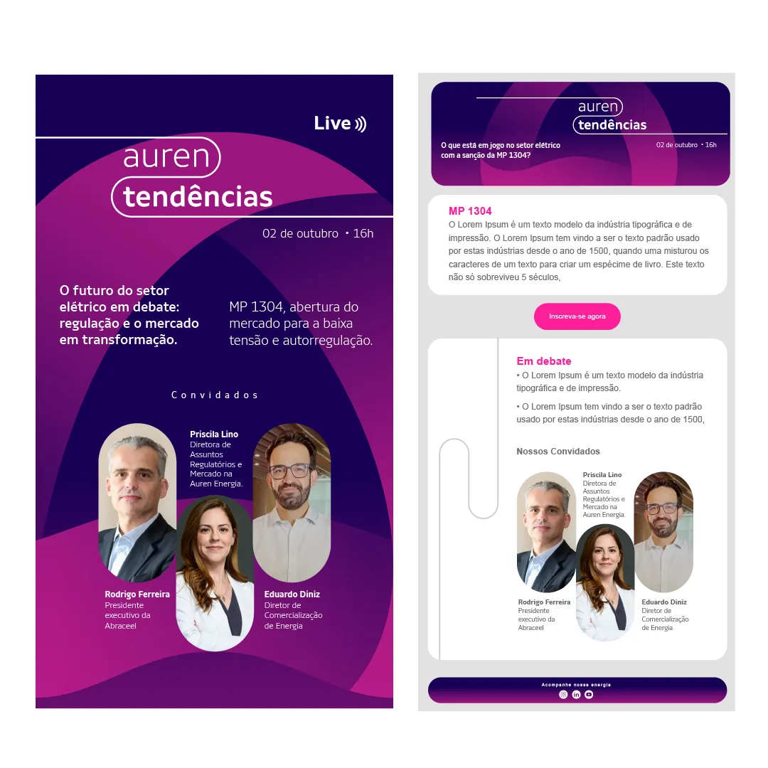 Auren Tendências, live announcement and email layout
