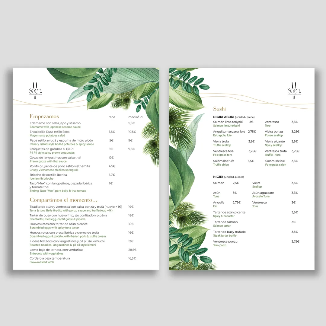 Soca restaurant, Christmas menu
