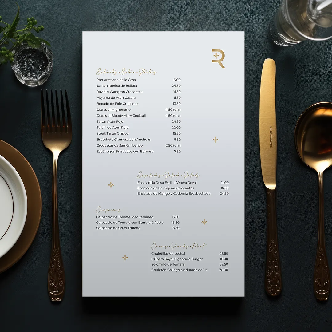 L'Opera Royal, menu