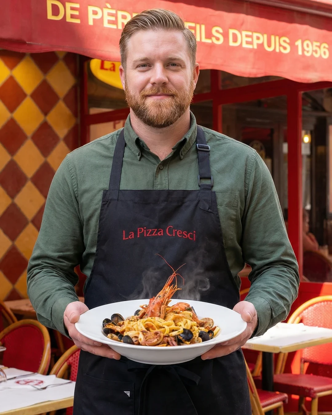 Waiter serving a seafood dish, image 2 of 3