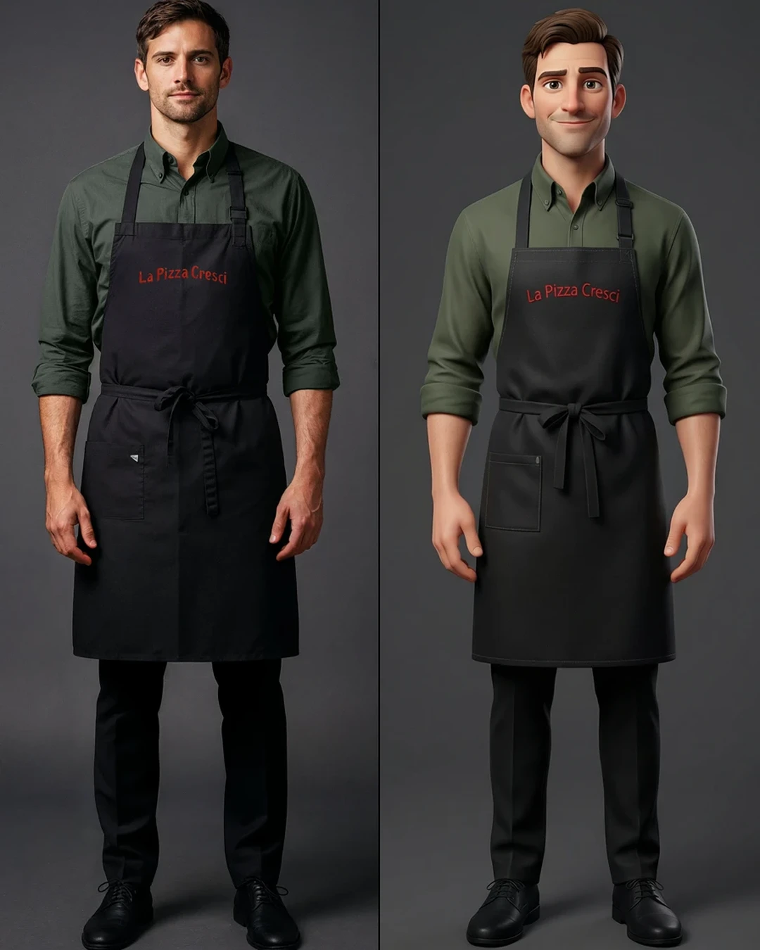 Realistic-to-3D waiter comparison