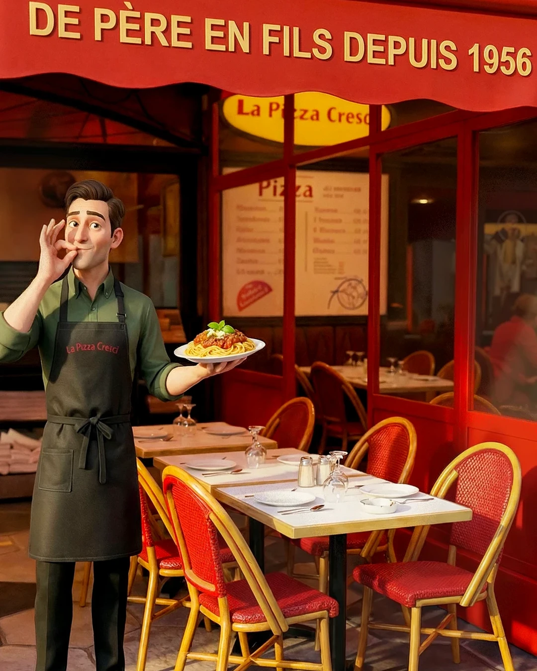 3D pizzeria waiter
