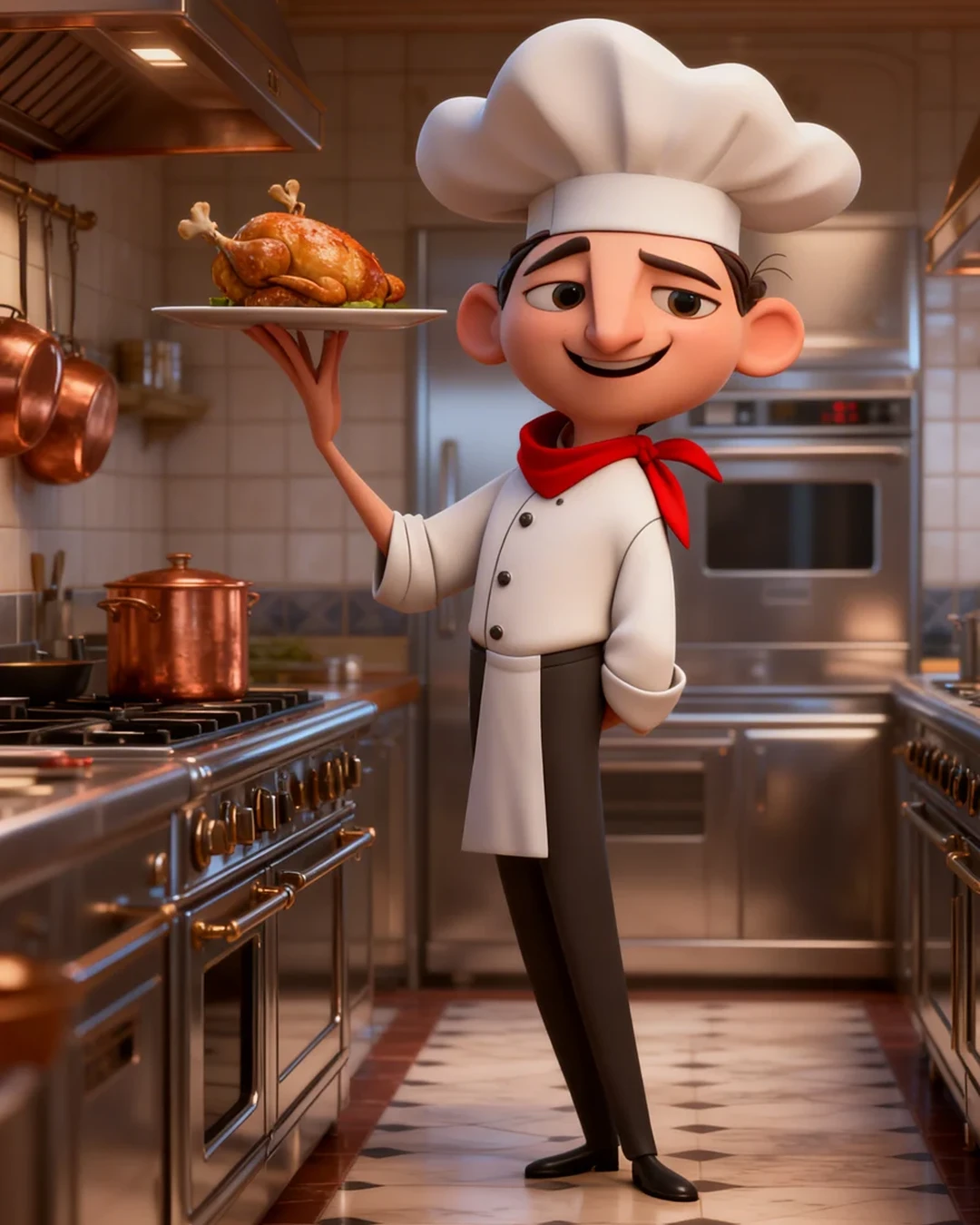 3D chef cooking chicken