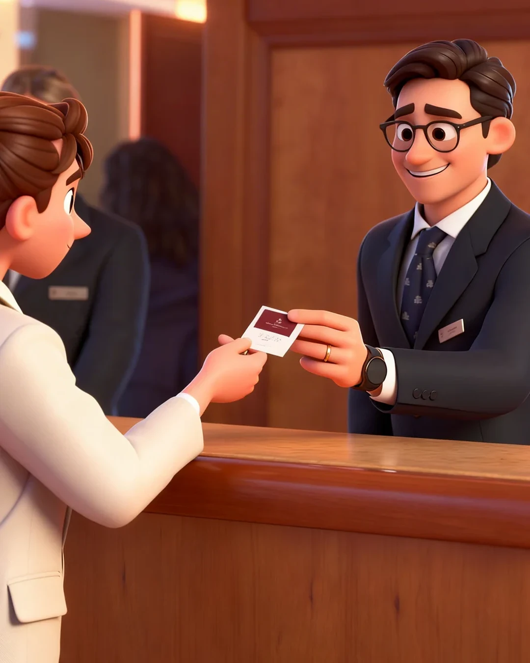 3D hotel receptionist with a room key